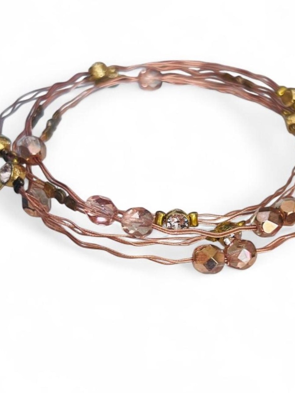 Seasonal Whispers Set of 4 Wire and Pink Crystal Bangle Bracelets - 7.5"